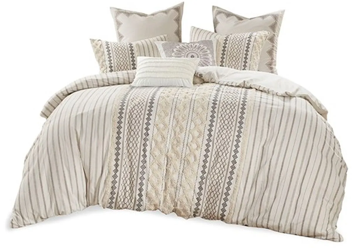 Olliix by INK+IVY Ivory King/California King Imani Cotton Duvet Cover