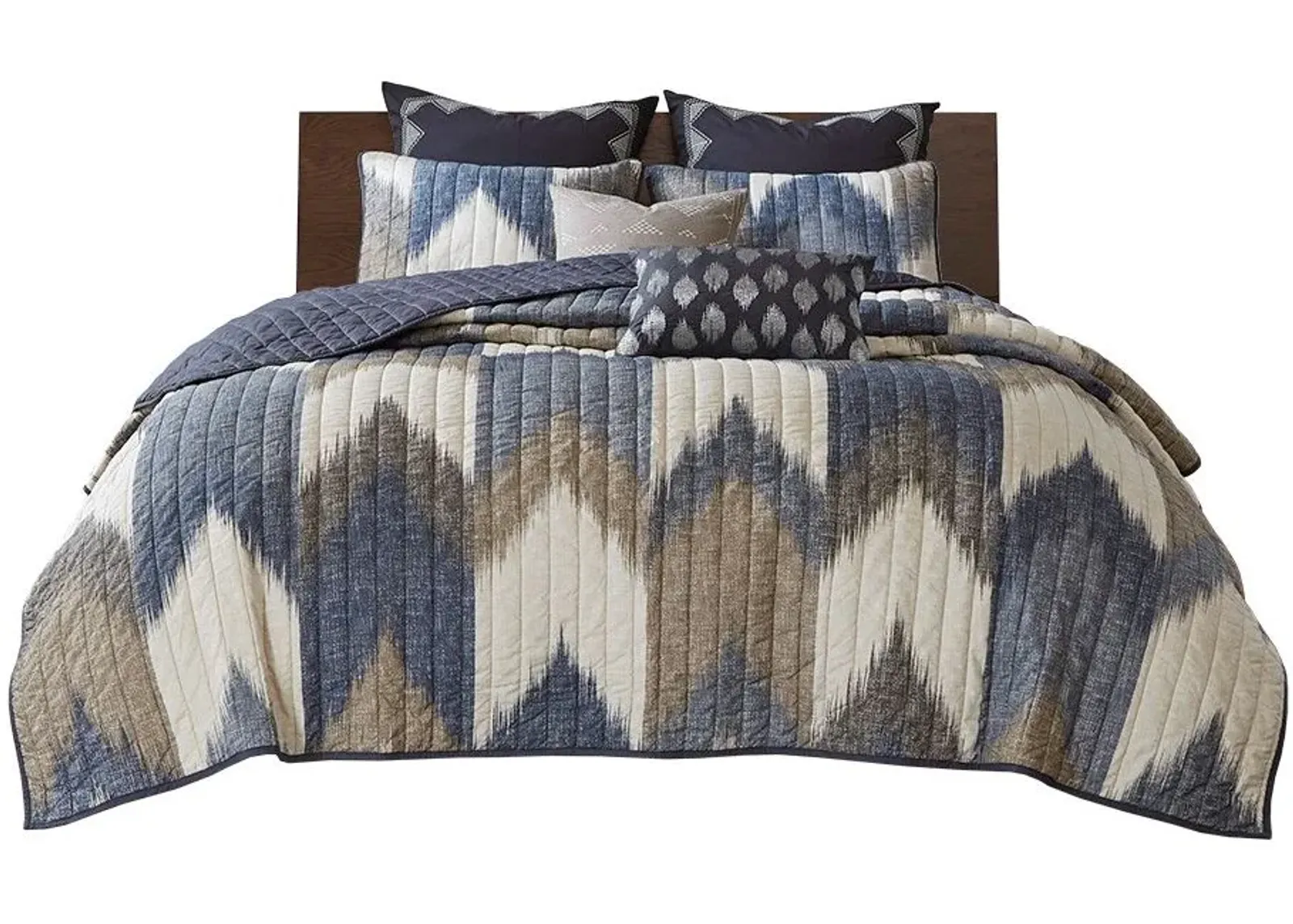 Olliix by INK+IVY 3 Piece Navy Full/Queen Alpine Printed Cotton Coverlet Set