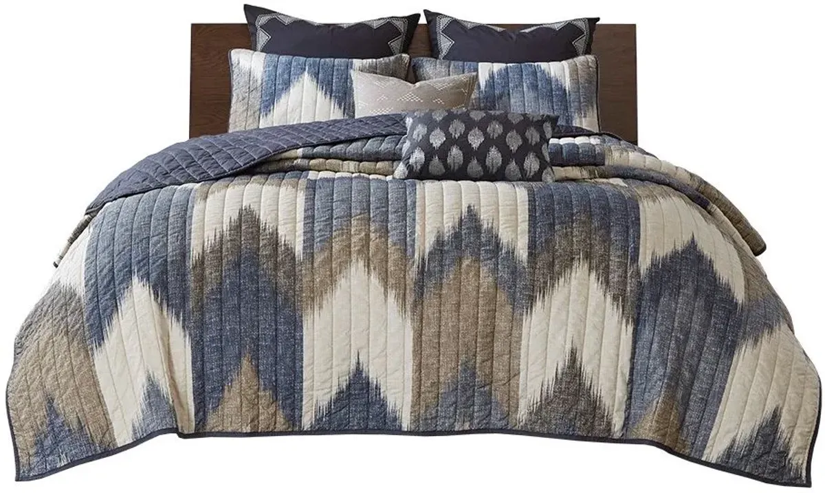 Olliix by INK+IVY 3 Piece Navy Full/Queen Alpine Printed Cotton Coverlet Set