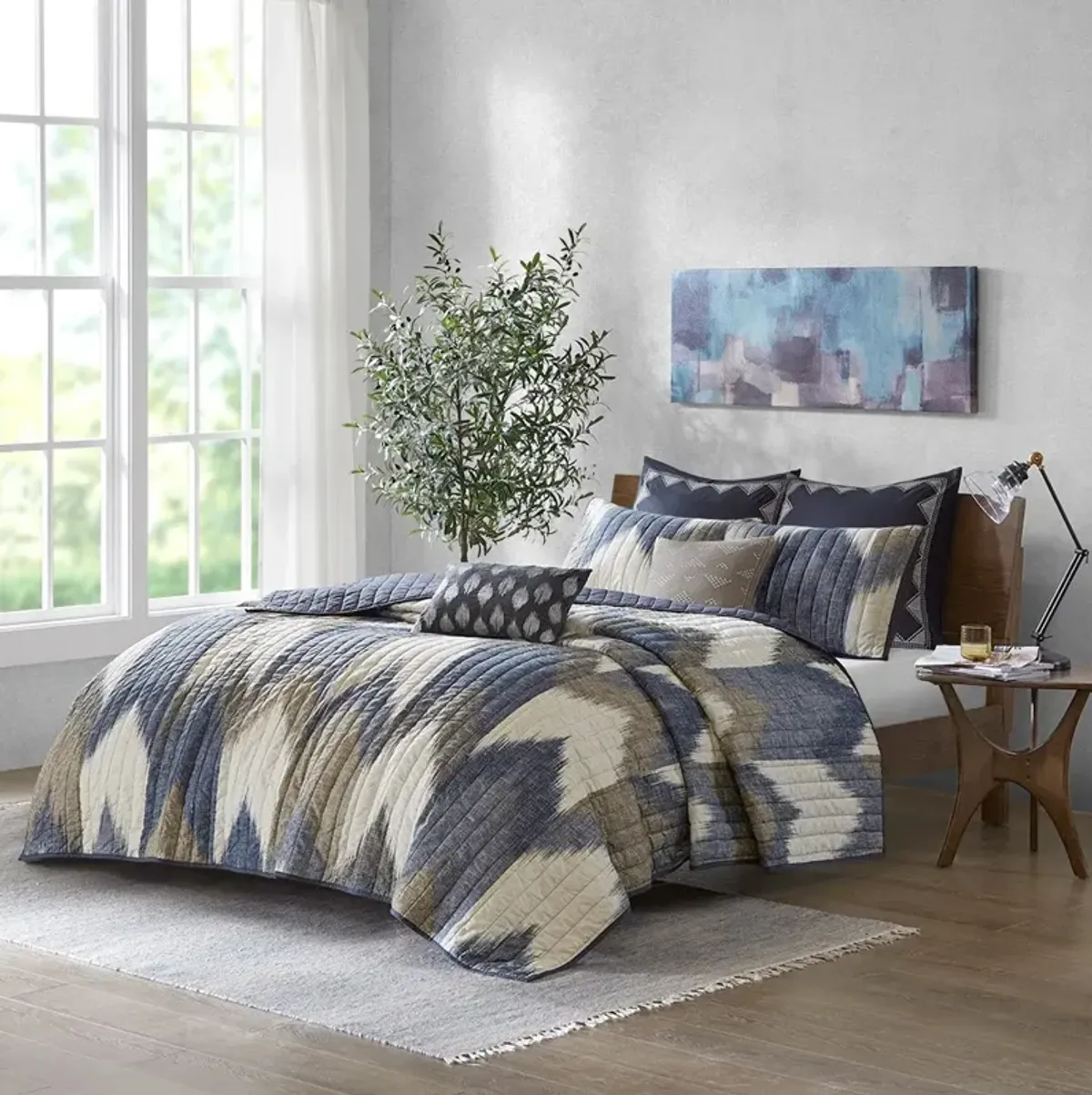 Olliix by INK+IVY 3 Piece Navy King/California King Alpine Printed Cotton Coverlet Set