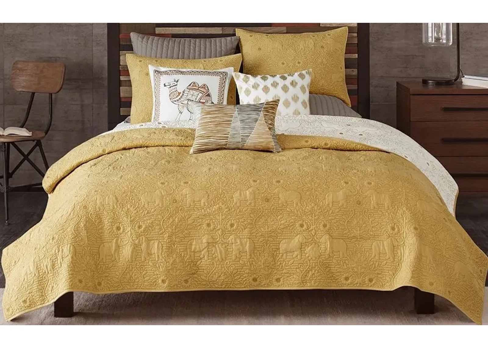 Olliix by INK+IVY 3 Piece Yellow Full/Queen Kandula Coverlet Mini Set