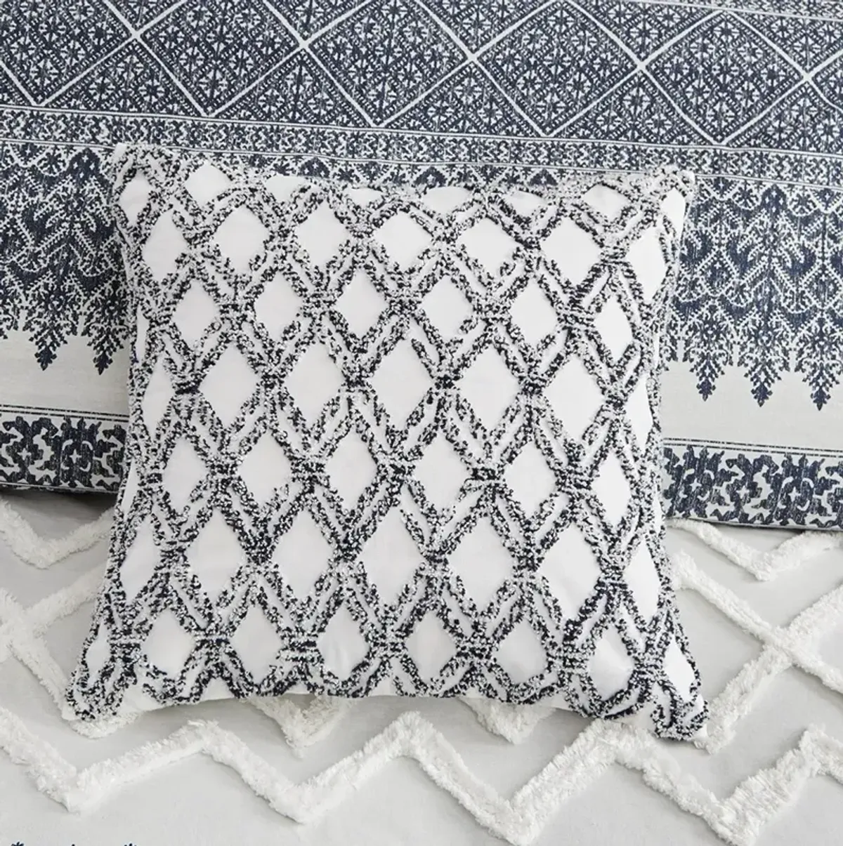 Olliix by INK+IVY Navy Riko Cotton Embroidered Square Pillow