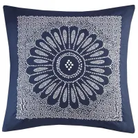 Olliix by INK+IVY Sofia Navy Cotton Embroidered Decorative Square Pillow