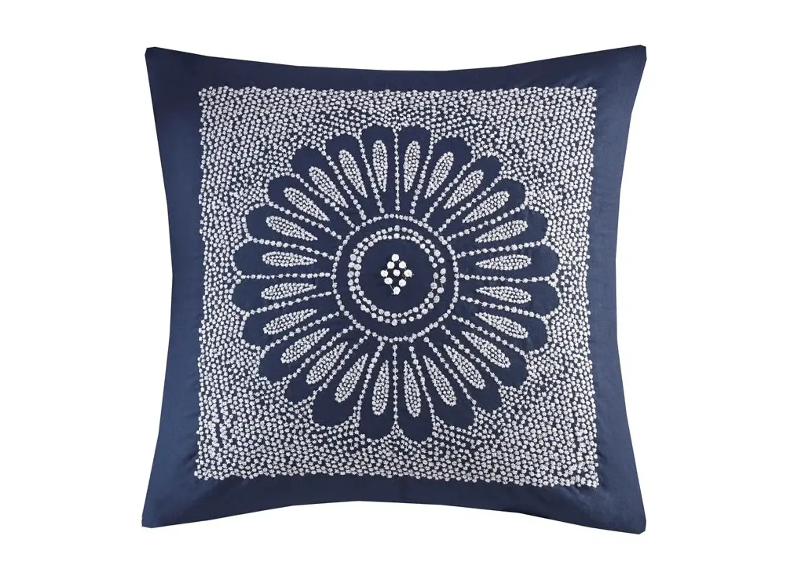 Olliix by INK+IVY Sofia Navy Cotton Embroidered Decorative Square Pillow