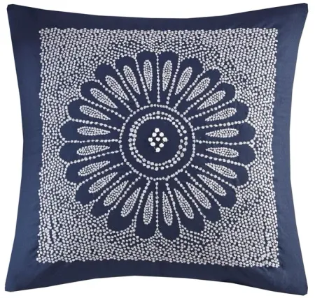 Olliix by INK+IVY Sofia Navy Cotton Embroidered Decorative Square Pillow