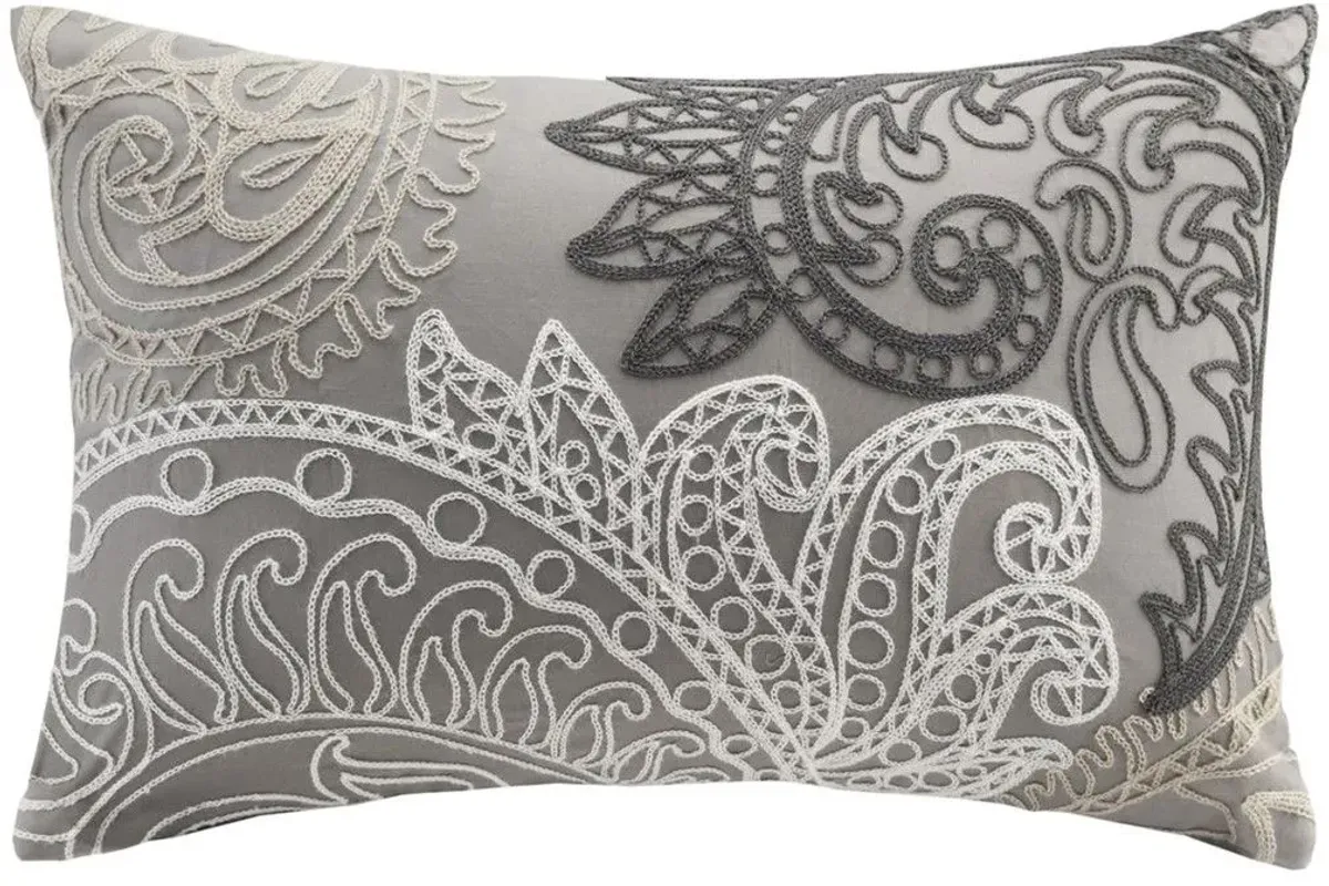 Olliix by INK+IVY Taupe Kiran Cotton Oblong Pillow with Chain Stitch