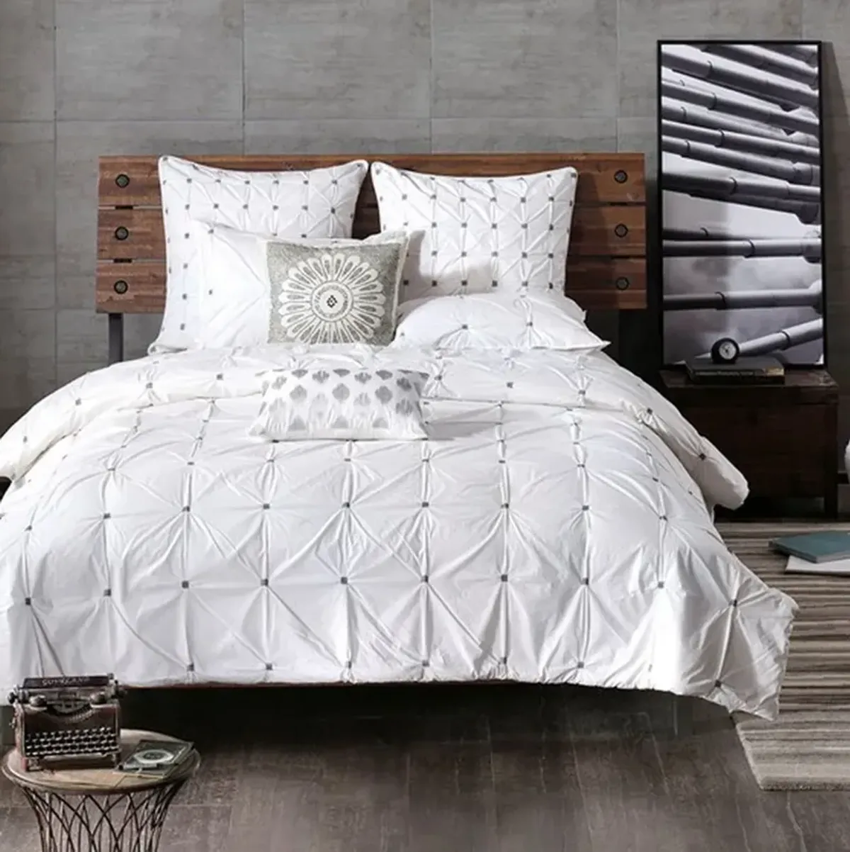 Olliix by INK+IVY Grey Sofia Embroidered Decorative Pillow