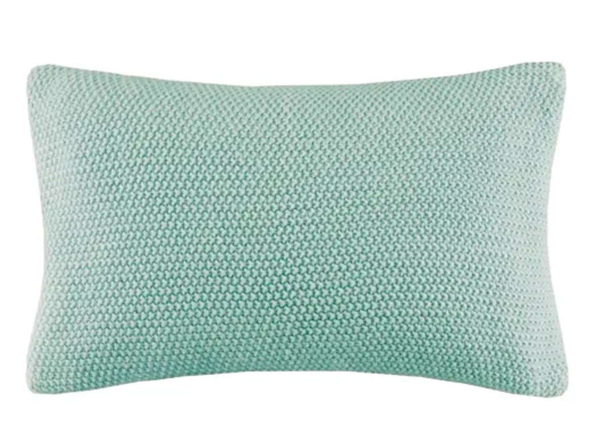 Olliix by INK+IVY Bree Knit Aqua 12" x 20" Oblong Pillow Cover