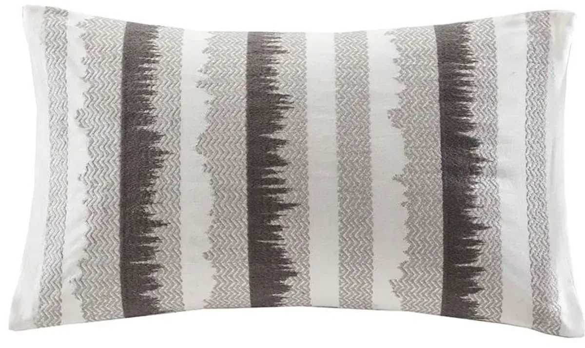 Olliix by INK+IVY Grey Chet Embroidered Cotton Oblong Pillow