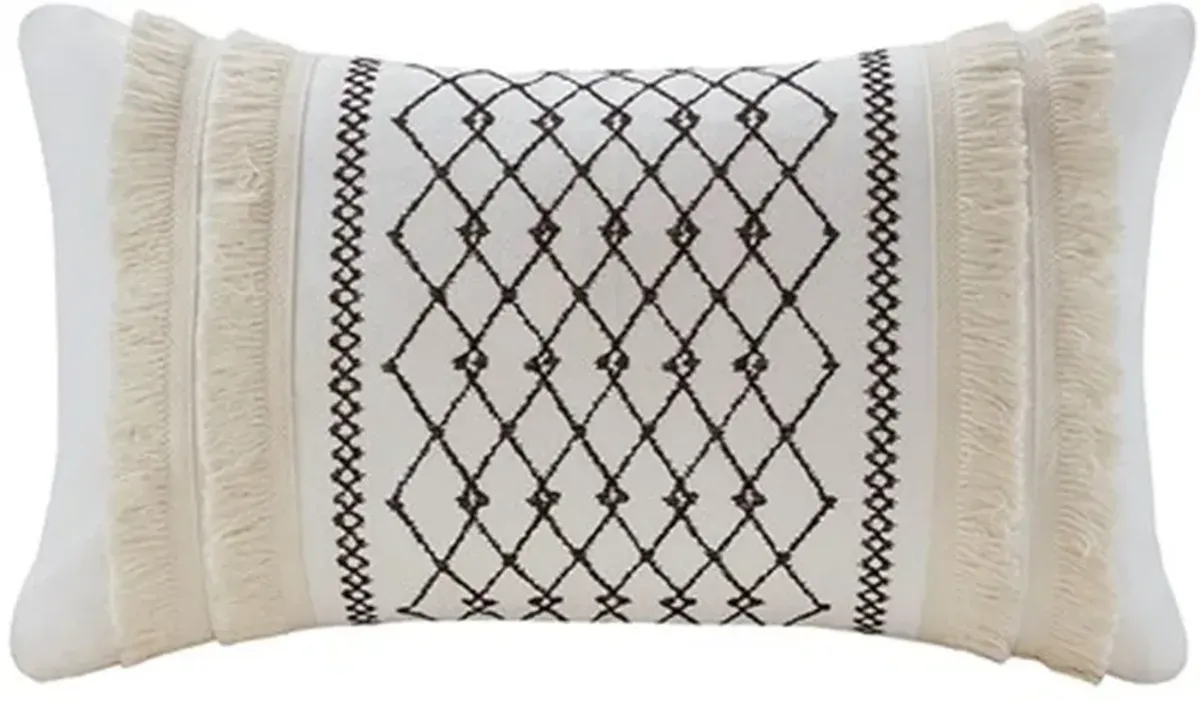 Olliix by INK+IVY Ivory Bea Embroidered Cotton Oblong Pillow