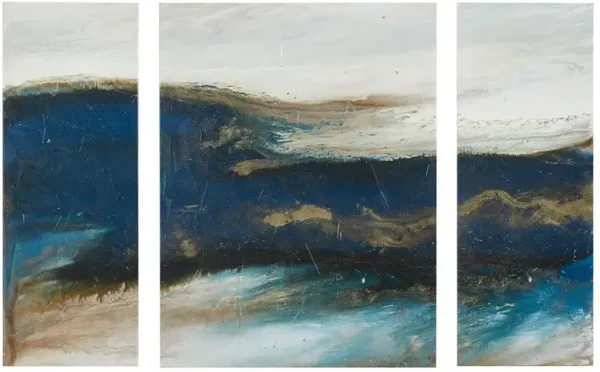 Olliix by INK+IVY Blue Set of 3 Rolling Waves Gel Coated Canvas Pieces