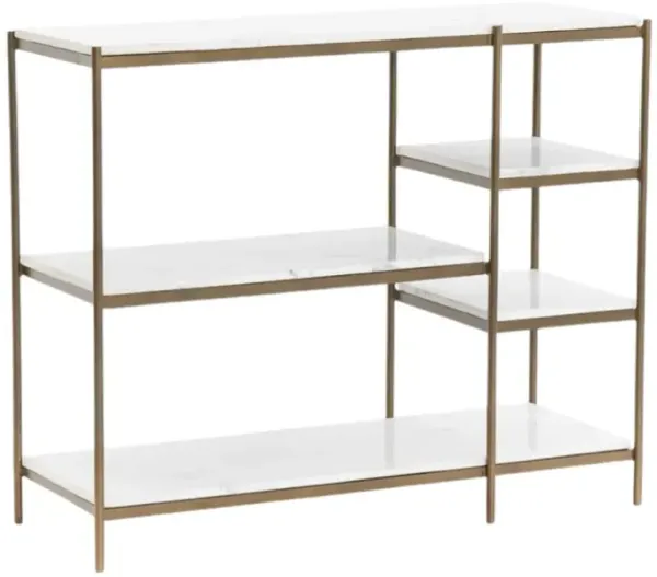 Four Hands Lily Polished White Console Table with Brass Base