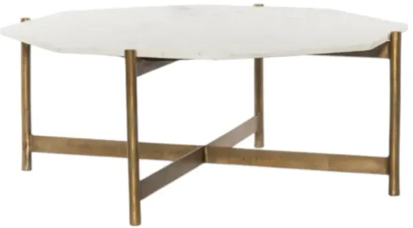 Four Hands Adair Polished White Coffee Table with Raw Brass Base