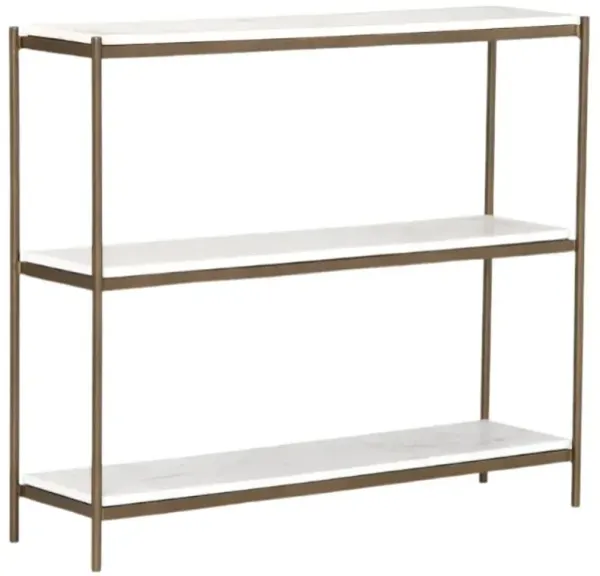 Four Hands Felix Polished White Console Table with Antique Brass Frame