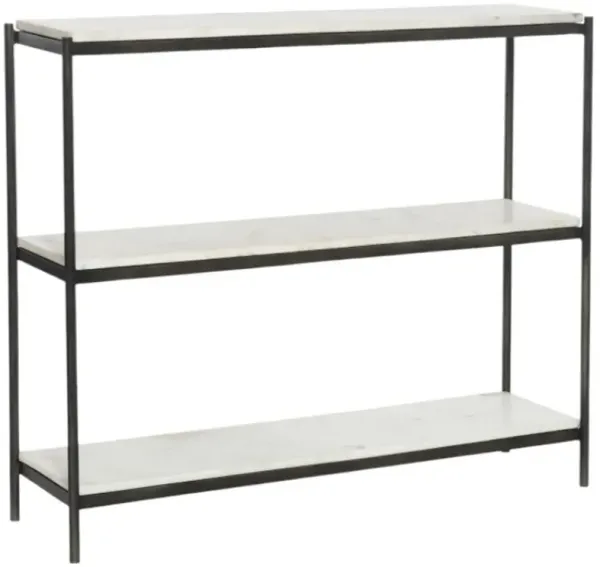 Four Hands Felix Polished White Console Table with Hammered Gray Frame
