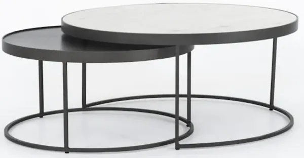 Four Hands Evelyn Black/Polished White Round Nesting Coffee Table