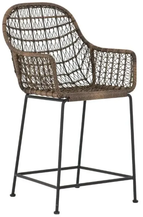 Four Hands Bandera Distressed Gray/Natural Black Metal/Synthetic Fiber Outdoor Counter Stool