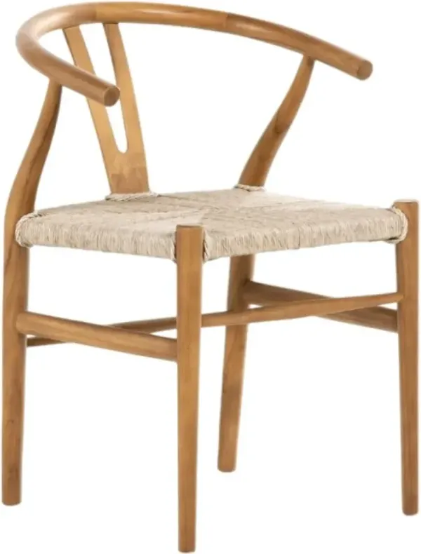 Four Hands Muestra Natural Teak/Vintage White Wooden Outdoor Dining Arm Chair