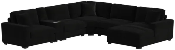 Elements International Arizona 6-Piece Black Modular Sectional and Left-Arm Facing Chaise