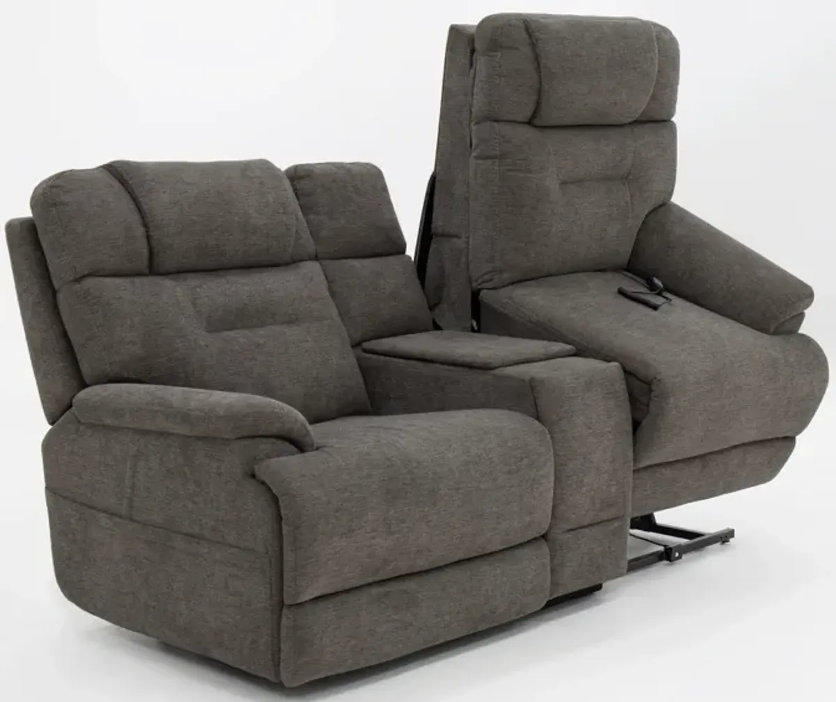 Flexsteel® Zofa Umber Power Reclining Sleep Console Loveseat Power Headrests and Lumbar