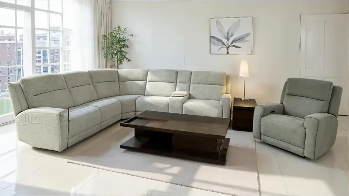 Flexsteel Shawna Light Grey 6pc Power Headrest Reclining Sectional