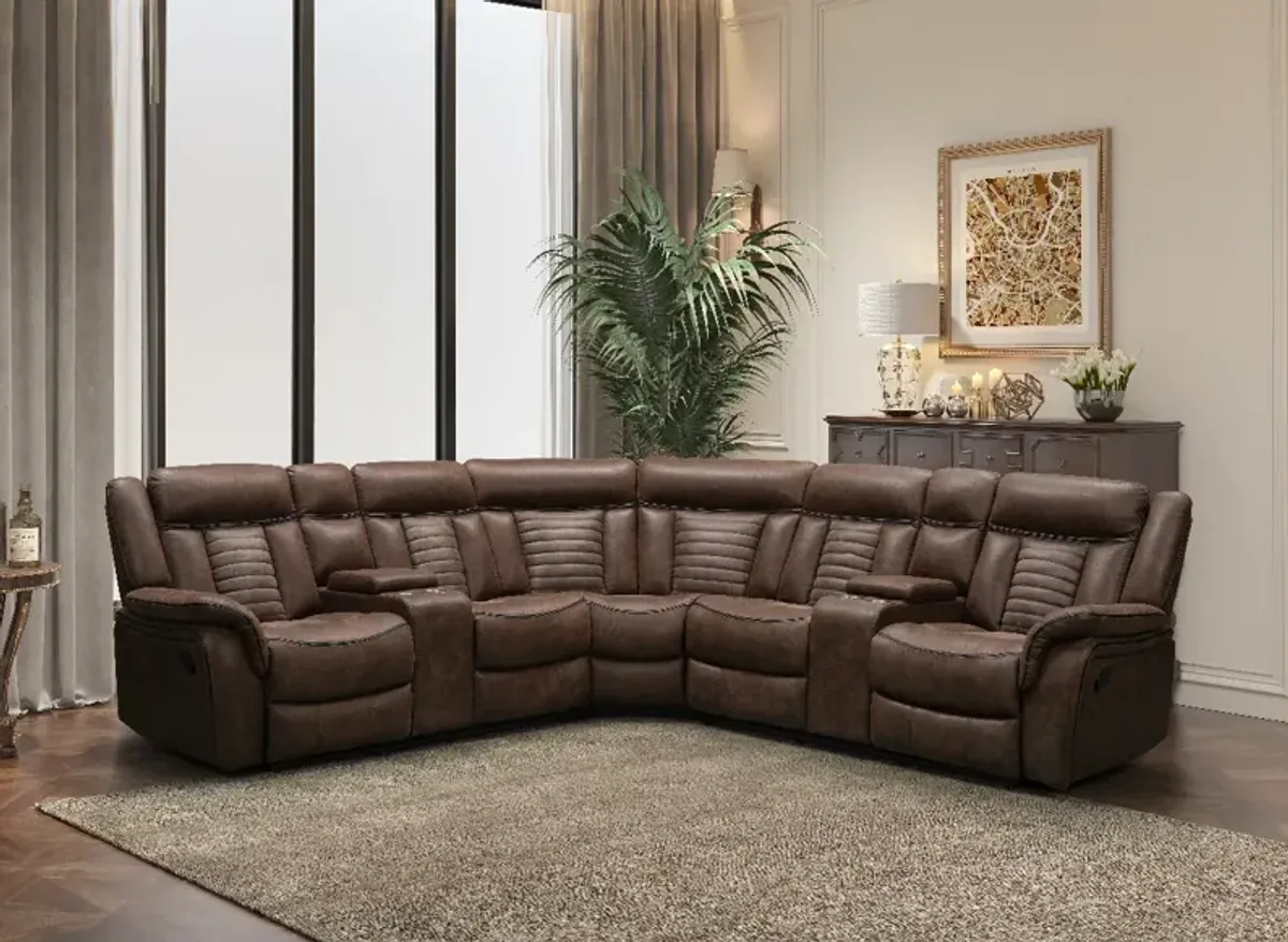 Vogue Furniture 3pc Brown Reclining Sectional 