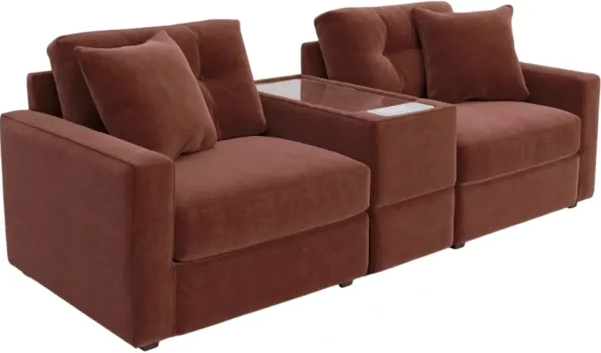 Drew & Jonathan Home ModularOne New Horizon 3-Piece Merlot Modular Sectional with Media Charging Console