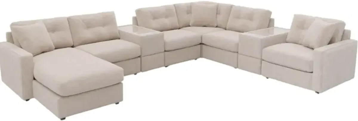 Drew & Jonathan Home ModularOne New Horizon 8-Piece Stone Modular Chaise Sectional with Console