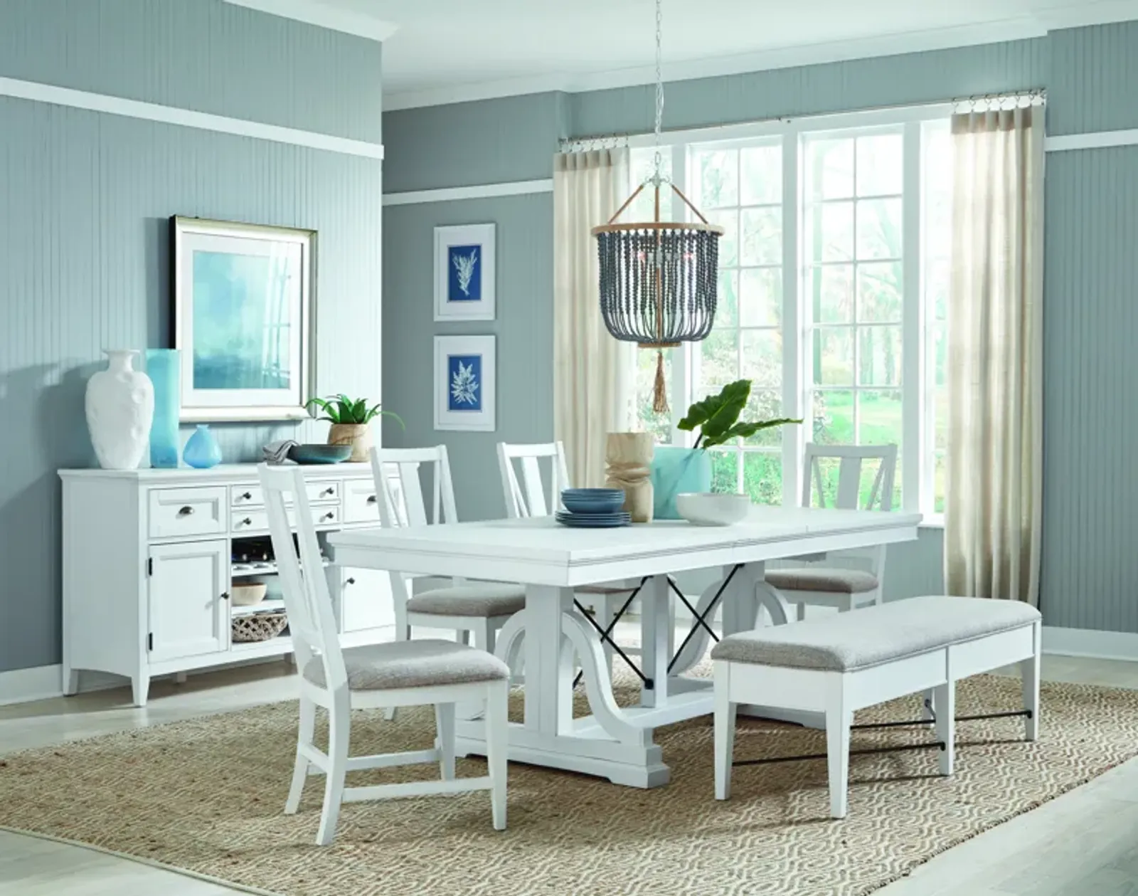 Magnussen White Trestle Table Dining Group