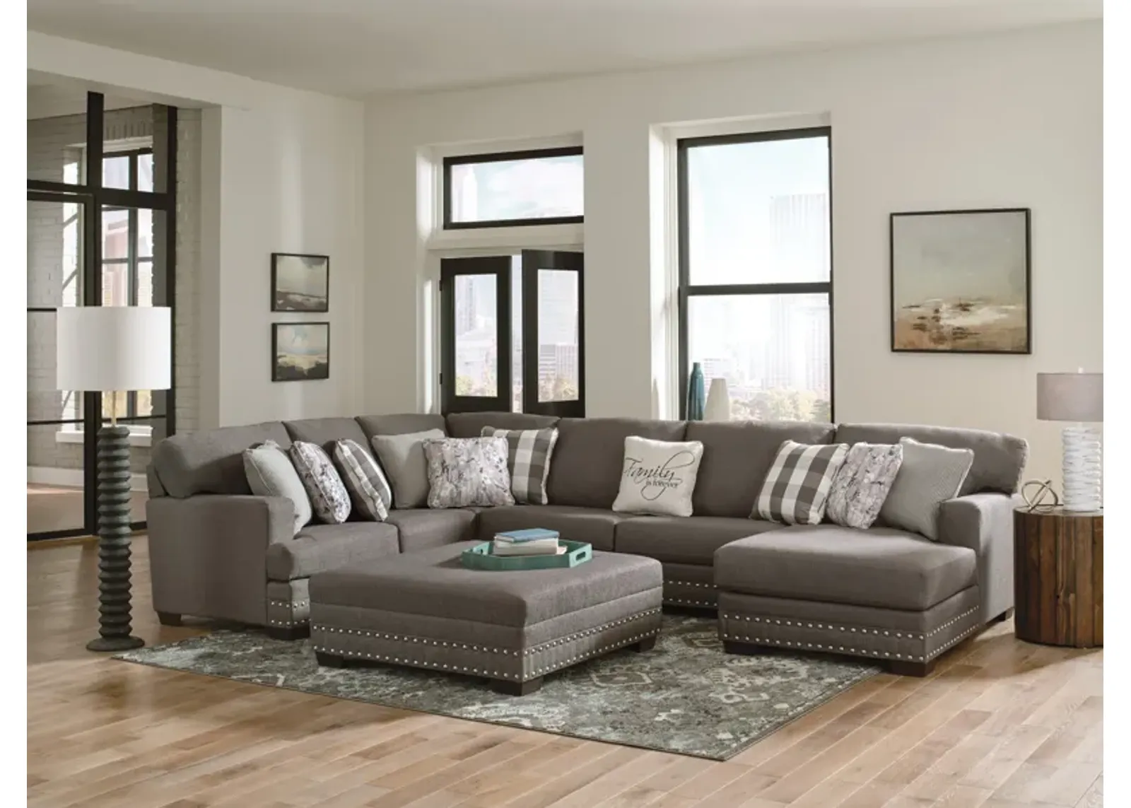 iAmerica Family Charcoal 3pc Right Side Facing Chaise Sectional