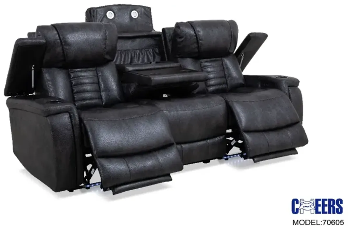 Manwah Charcoal Zero Gravity Power Reclining Sofa with Power Headrest