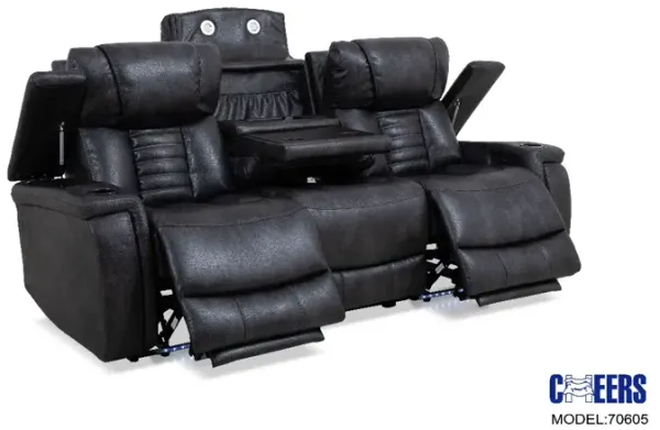 Manwah Charcoal Zero Gravity Power Reclining Sofa with Power Headrest