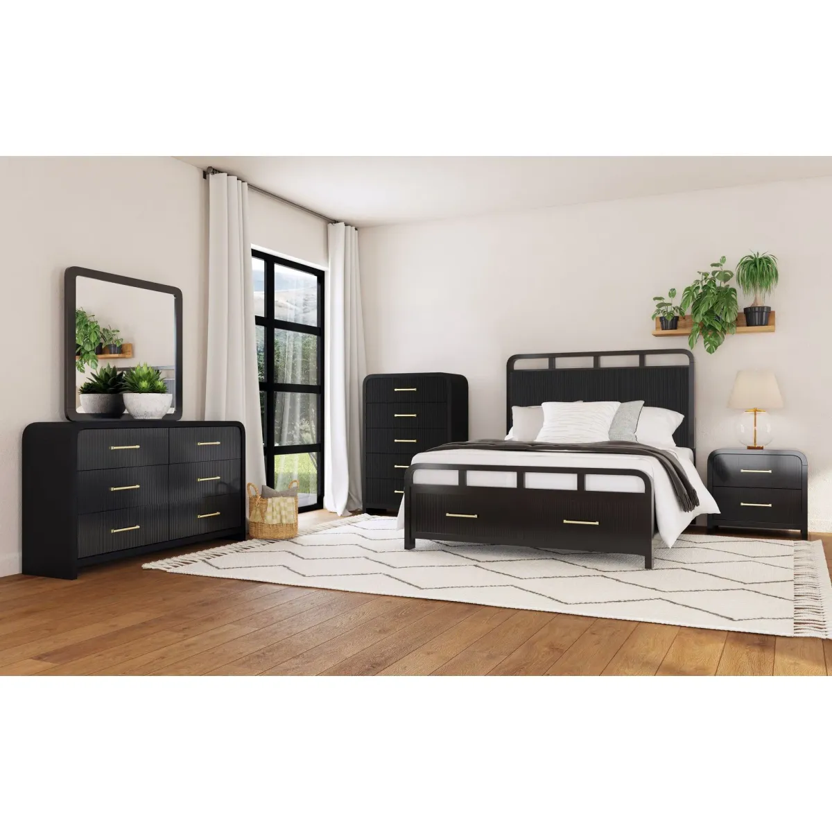 Elements International Ridgemont Black 3pc Queen Storage Bedroom