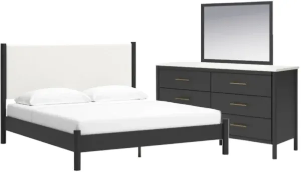 Signature Design by Ashley® Cadmori 3-Piece Black/White King Upholstered Panel Bedroom Set