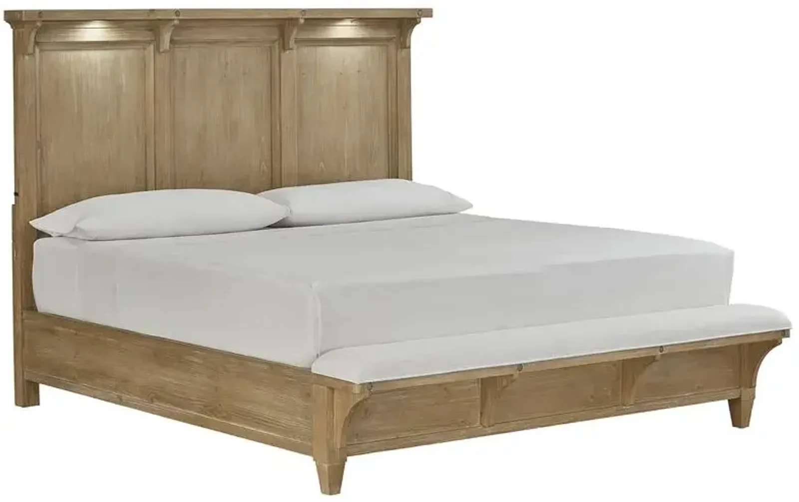 Magnussen Lynnfield King Panel Bed with Lighted Headboard and Upholstered Bench Footboard