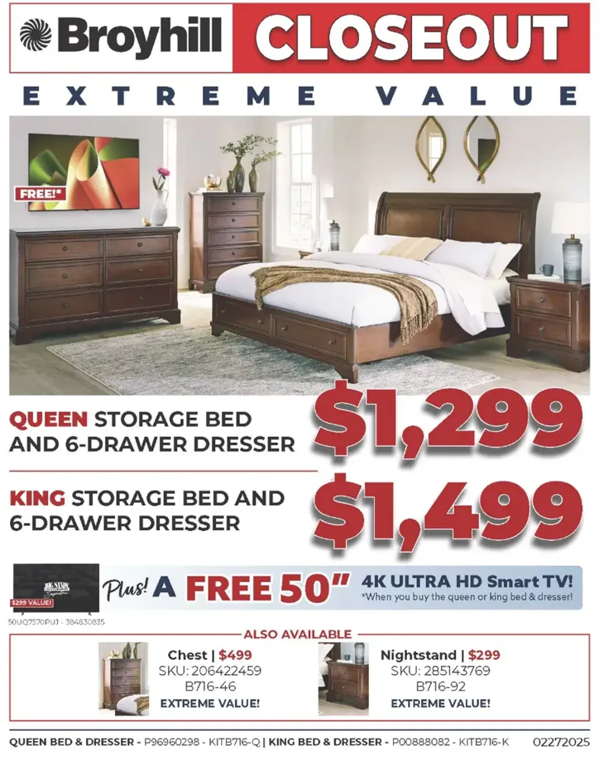 Broyhill Closeout Bedroom - Queen Storage Bed with Matching Dresser PLUS FREE 50"TV