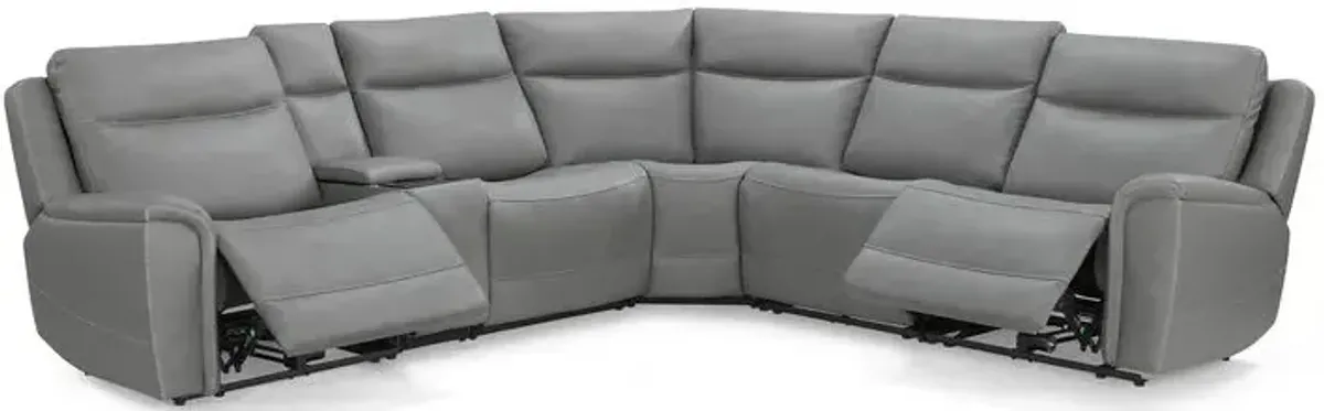 Kate Preston Home 6pc Grey Leather Power Reclining Modular Sectional