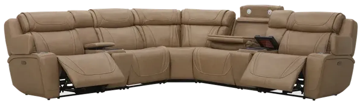 Kate Preston Home 7pc York Sand Leather Sectional with Cooling Unit