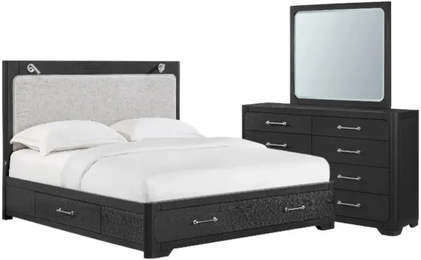 Najarian Furniture Loft 3-Piece Black King Storage Panel Bedroom Set
