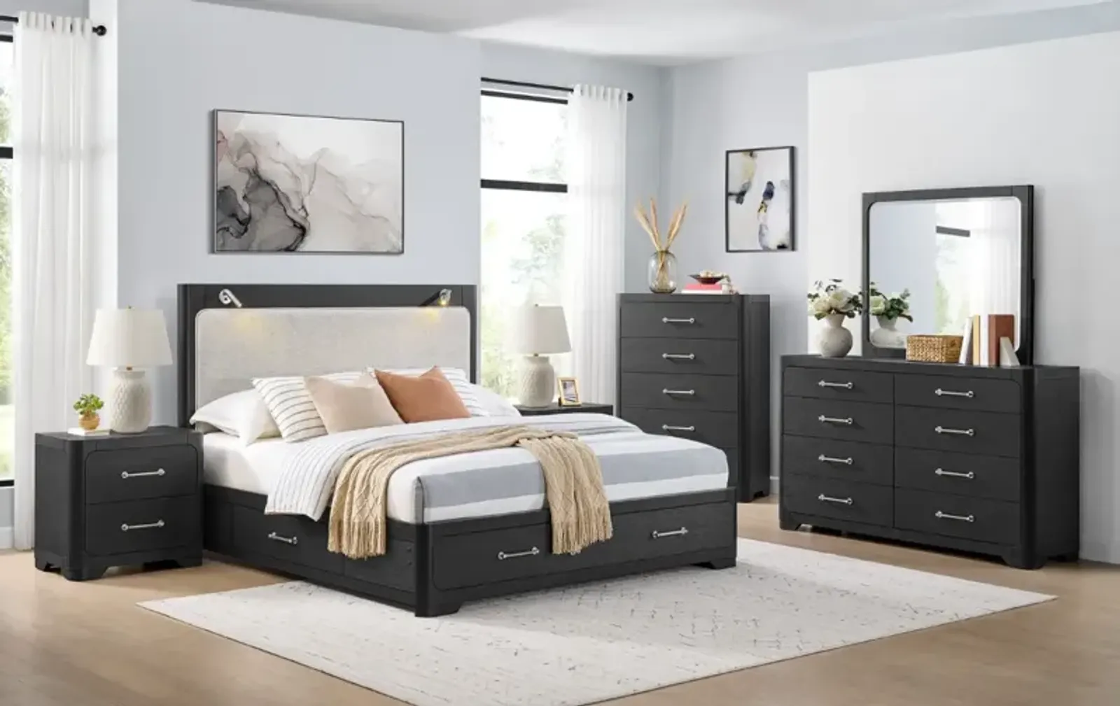 Najarian Furniture Loft Black Storage King Panel Bed