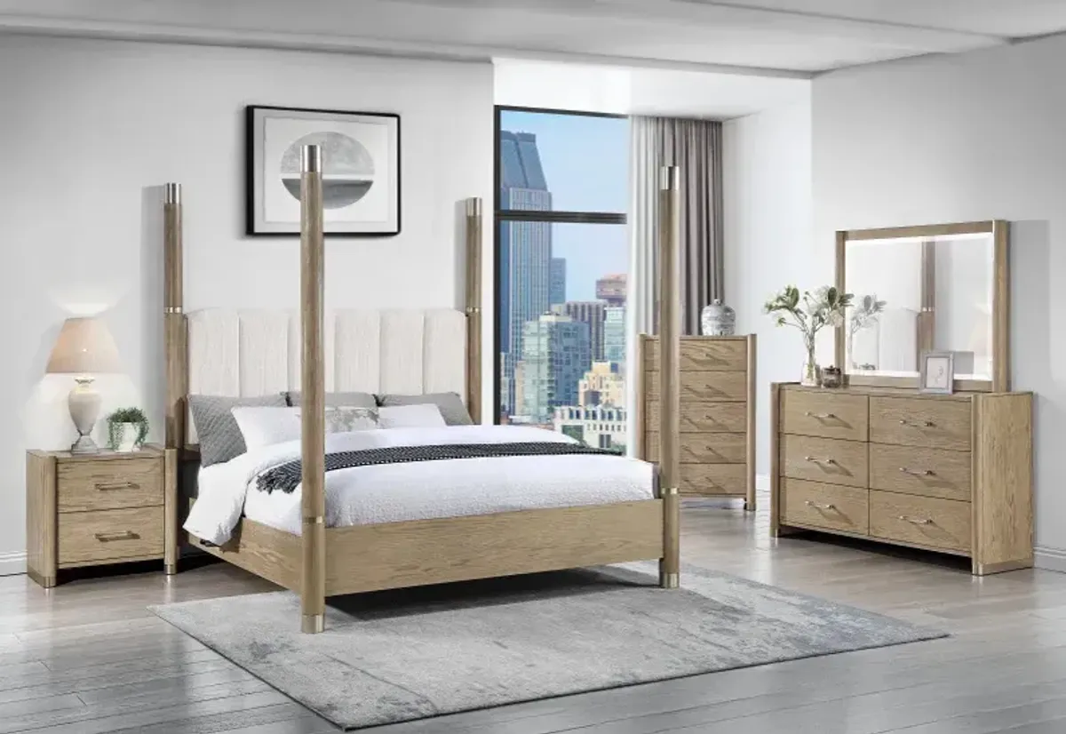 Global Furniture USA Santo Brown 3pc Queen Upholstered Poster Bedroom Group with FREE Matching Drawer Chest