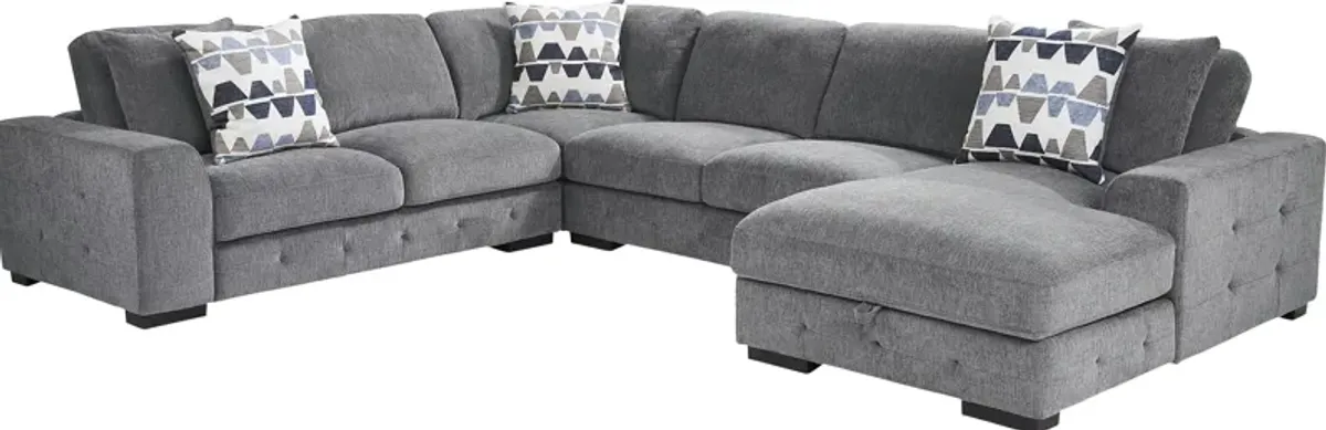 Lifestyle Charcoal Sectional with Sleeper Trundle and Storage Chaise