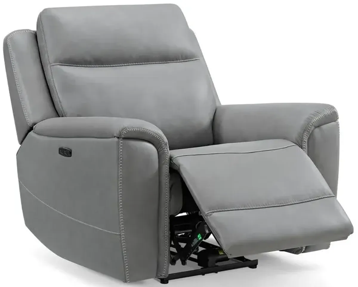 Kate Preston Home Grey Leather Zero Gravity Power Headrest Recliner