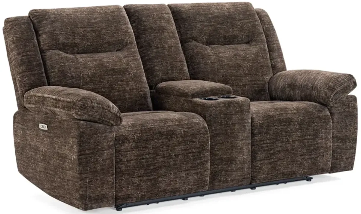 Kate Preston Home Everest Chocolate Power Headrest Reclining Console Loveseat