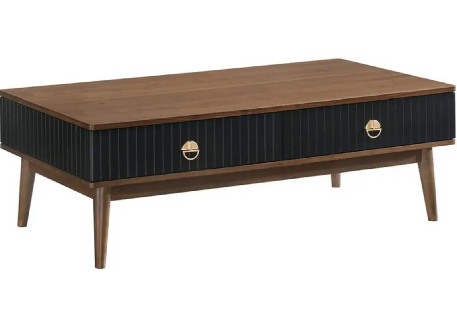 Armen Living Amigo Walnut Coffee Table with Black Drawers 