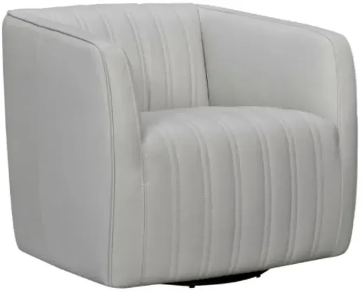 Armen Living Aries Dove Gray Genuine Leather Swivel Barrel Chair