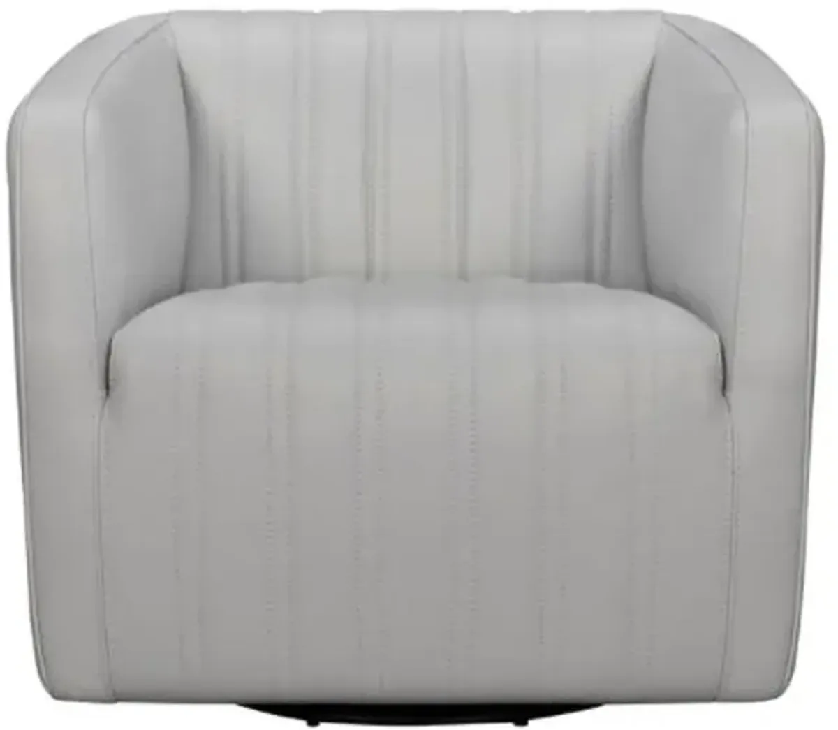 Armen Living Aries Dove Gray Genuine Leather Swivel Barrel Chair