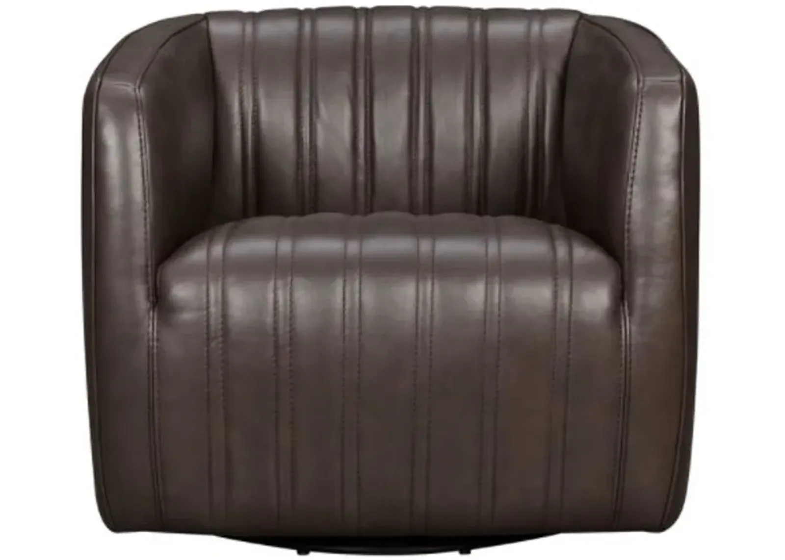 Armen Living Aries Espresso Genuine Leather Swivel Barrel Chair