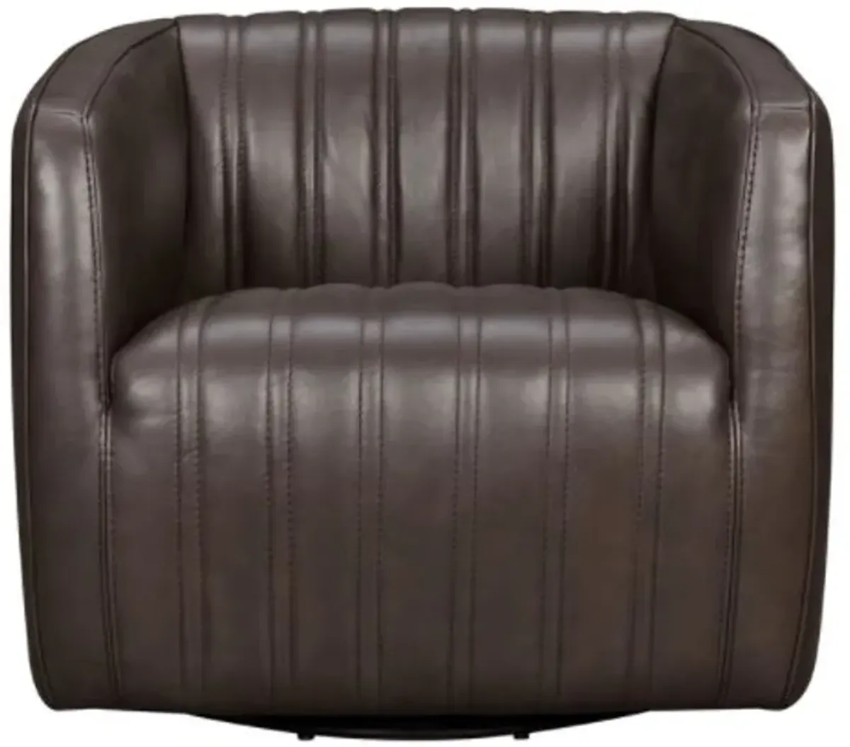 Armen Living Aries Espresso Genuine Leather Swivel Barrel Chair