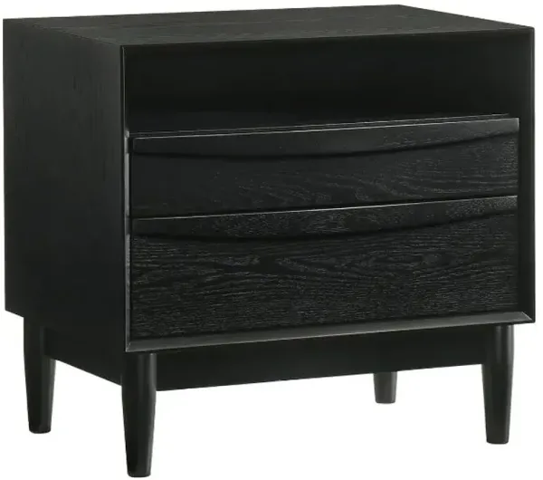 Armen Living Artemio Black 2-Drawer Nightstand with Shelf